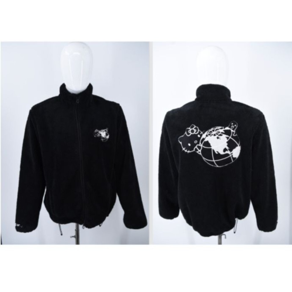 Staple Pigeon x Hello Kitty Full Zip Sherpa Fleece Black Jacket Mens Large NWT!